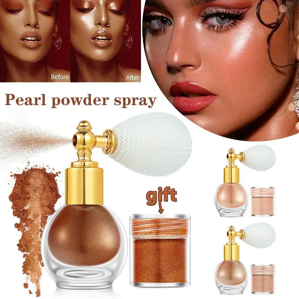 

Highlighter Powder Spray High Gloss Brightening Glitter Powder Spray Shimmer Sparkle Powder Face Body Highlight Get 1 Gift Free