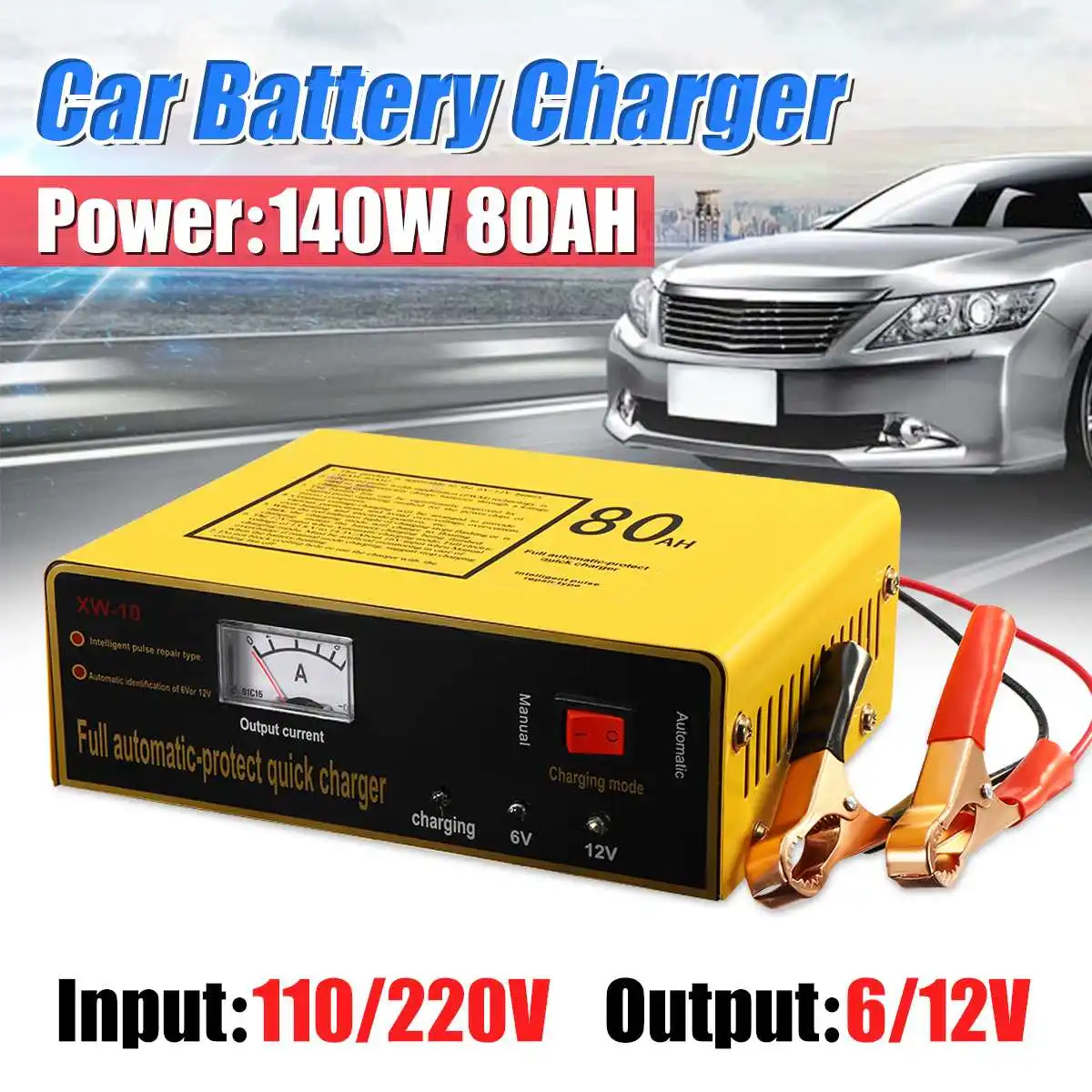 

NEW Car Battery Charger Automatic Intelligent Pulse Repair 130V-250V 12/24V Five Charging Modes Lead Acid Battery