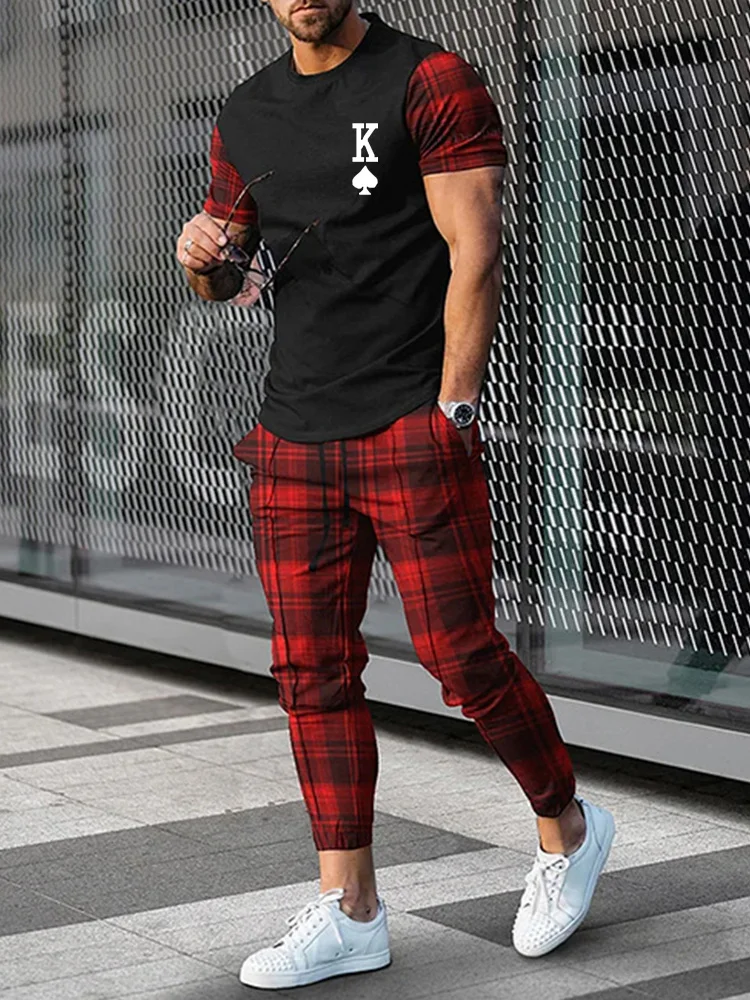 2023 Men Tracksuit Set 2 Piece Sets Short Sleeve T Shirt+Sweatpants Suit Men Clothing Streetwear Vintage Sweatshirt Oversized