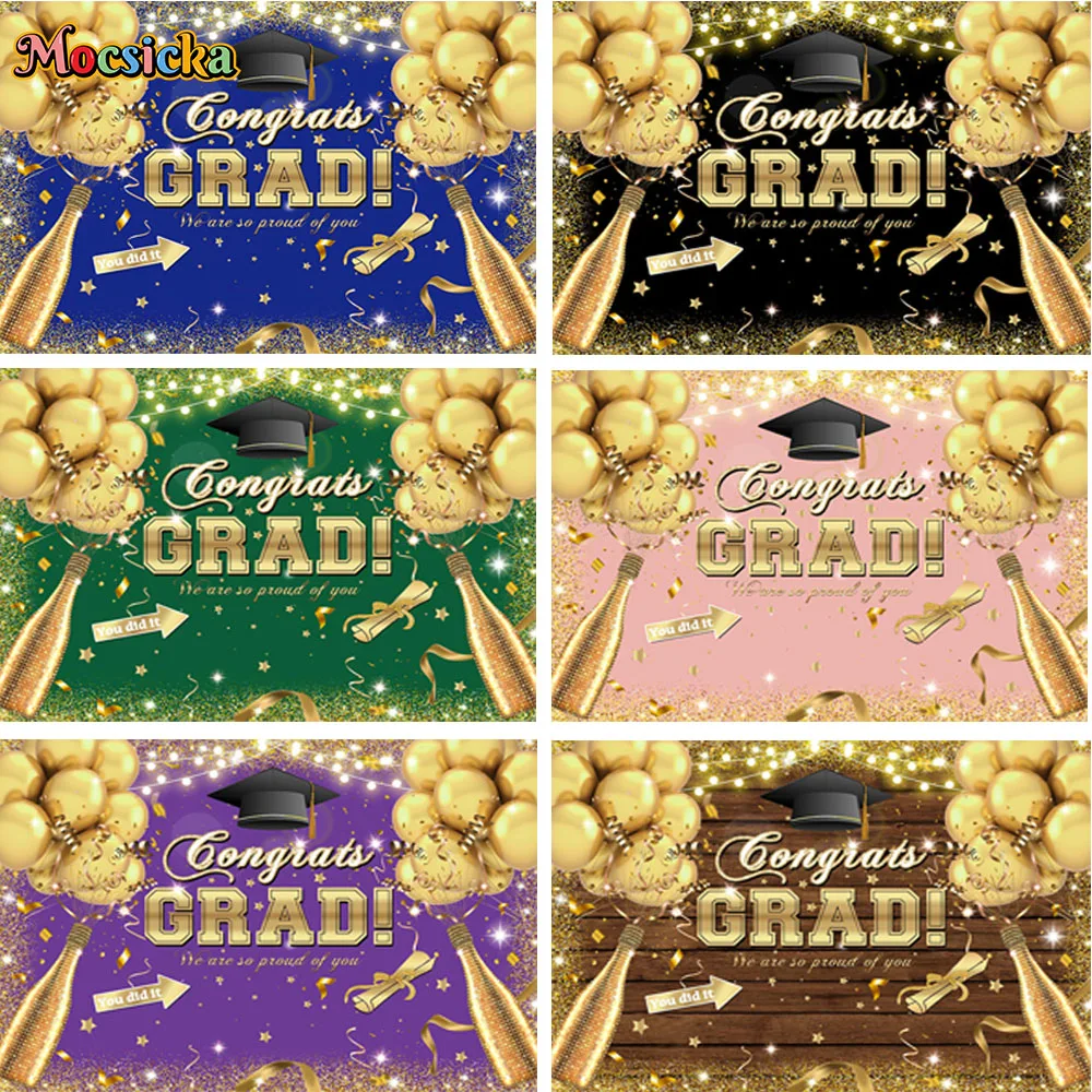 

MOCSICKA Graduation Party Backdrop Celebration Class of 2023 Black Golden Glitter Photography Background Congrats Grad Decor