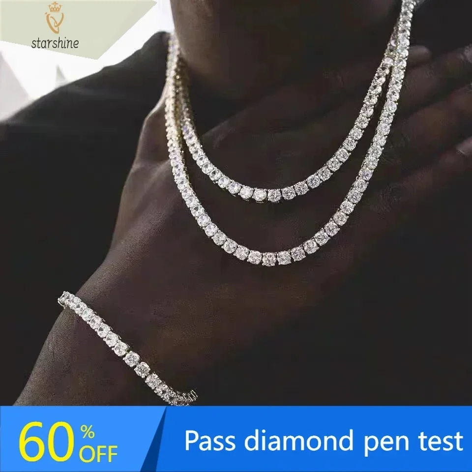 

Moissanite Tennis chaine Pass Diamond pen test 3mm 4mm 5mm 6.5mmS925 hip hop jewelry necklace for rapper silver