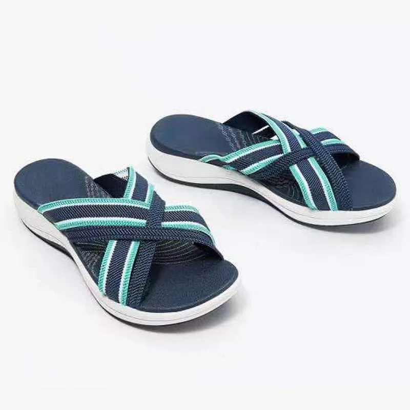 

Sandals for Women Stretch Cross Orthotic Slide Sandals Casual Beach Slip on Comfort and Support Sandals for Women Sandalias2022