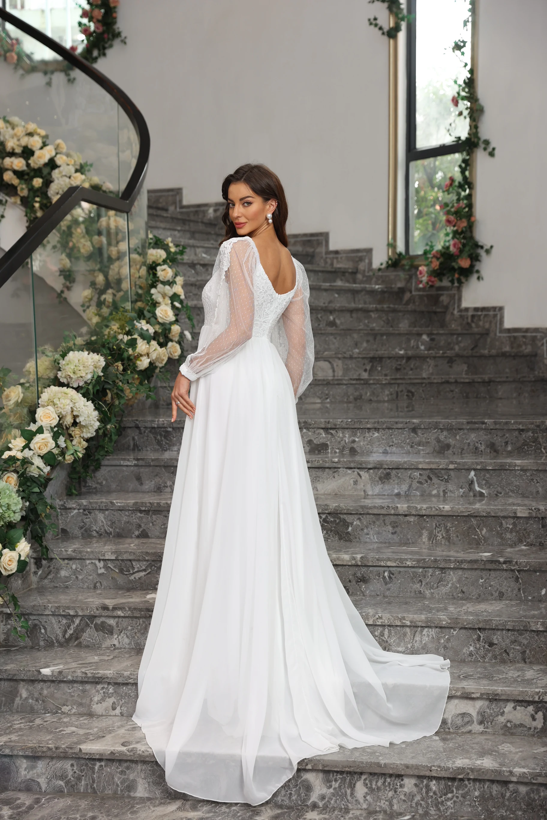 Элегантное женское свадебное платье с длинным рукавом роскошное вечернее