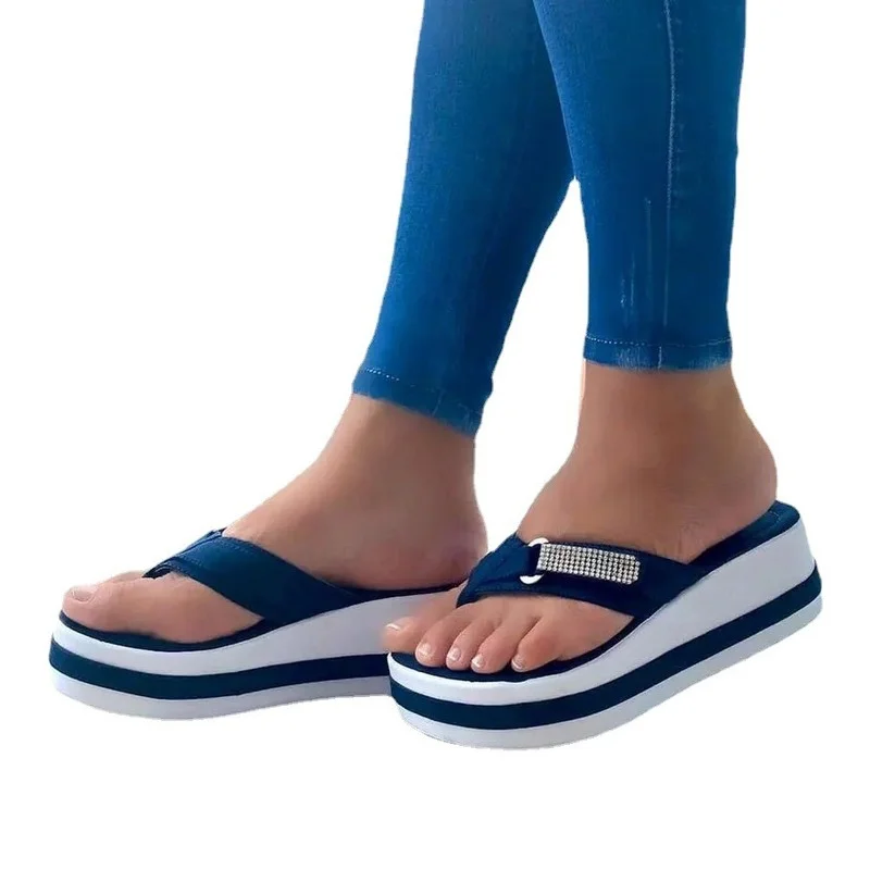 

Plus Size Women's Shoes 2023 Rhinestone Sponge Platform Sandals Wedge Slippers Summer Flip Flops Women Flat Beach Slippers
