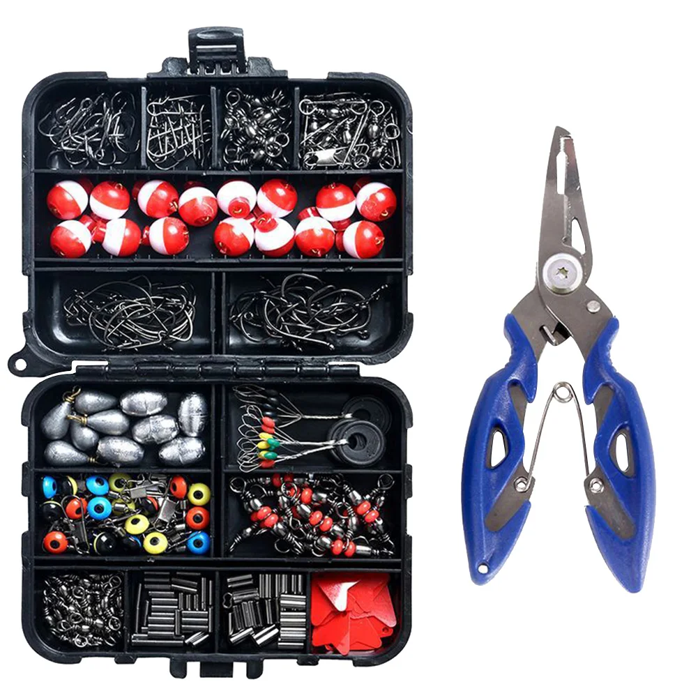 

263pcs/Set Fishing Accessories Set with Tackle Box Including Plier Jig Hooks Sinker Weight Swivels Snaps Sinker Slides