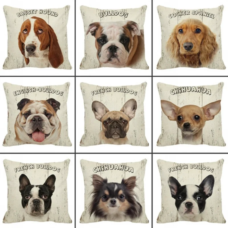 

Cute Animal Dog Throw Pillow Cover Pet Dog Cotton Linen Pillows Case for Girls Room Bed Sofa Living Room Decoration Pillowcase