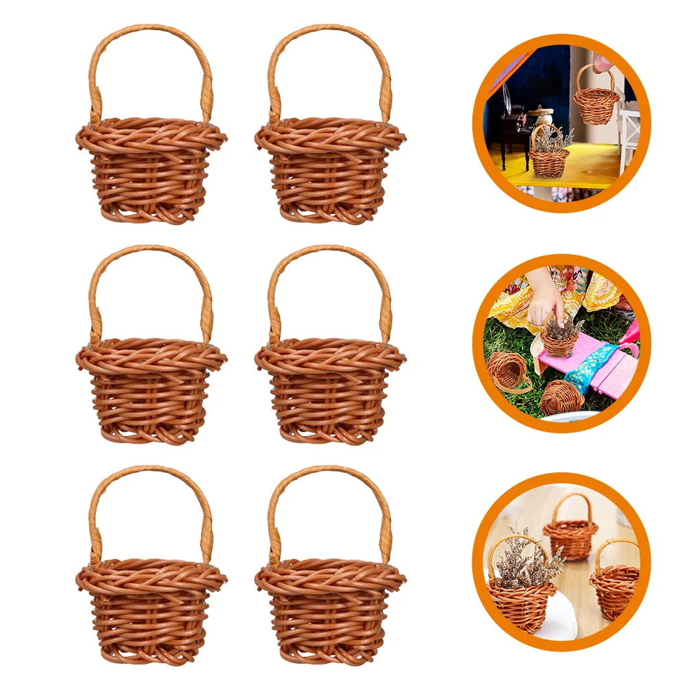 6-шт. Мини-плетеные корзины с ручками. Декор дома. Ягодный пластик. Миниатюра.