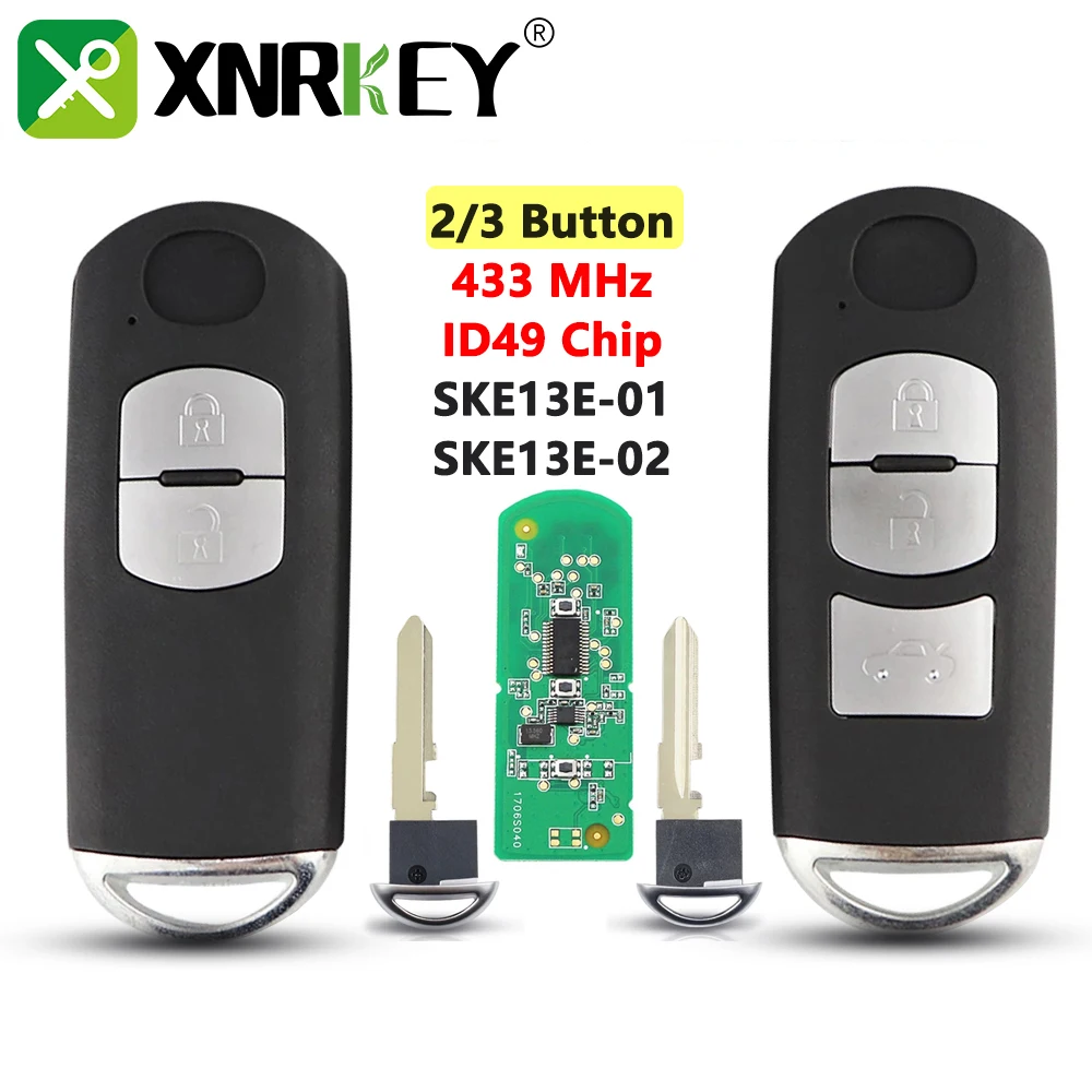 

XNRKEY Smart Remote Car Key 2/3 Button 433MHz ID49 Chip For Mazda 3 6 CX-4 MX-5 CX-3 Axela CX-5 Atenza SKE13E-01 SKE13E-02 Key