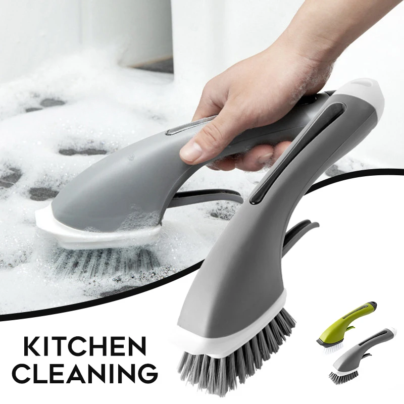 

Hot Sale Dish Brush with Soap Dispensing Handle Scrub Brush with Built-in Scraper Kitchen Cleaning for Sink Counter Pans Pots