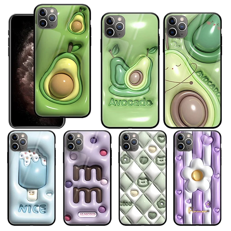 

3D Vision Avocado Flowers For Apple iPhone 14 13 12 Mini 11 XR XS Pro Max X 8 7 6S SE 2020 Plus Tempered Glass Phone Case