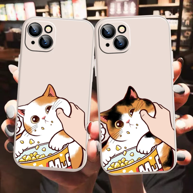 

Cute Cat Kitten For iPhone 13 12 11 Pro Max Mini X XR XS Max 6 6S 7 8 Plus Phone Case White Carcasa Liquid Silicon Funda Coque