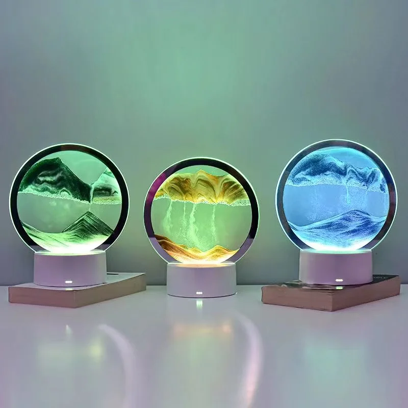 

LED 7 Colors Hourglass Light RGB USB Sandscape Lamp 3D Glass Moving Sand Deep Sea Display Decoration Sleep Light Home Decoration