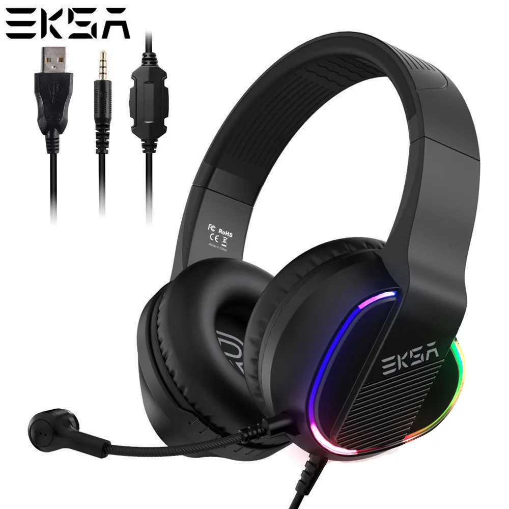 

EKSA Wired Gaming Headset 3D Stereo Sound RGB LED Light E400 Gamer Headphones with Microphone For PC/PS4/Xbox One/Nintendo/Phone