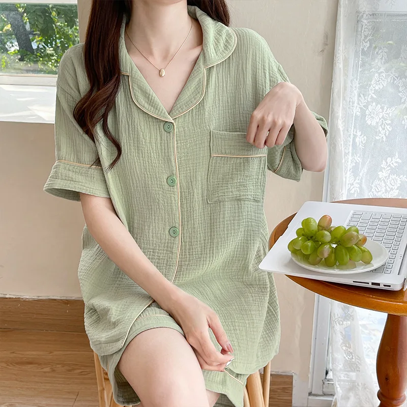 2023 Summer New Ladeis Sweet Candy Color Cotton Sleepwear Pajamas Set Short Sleeve and Pants Women Cute Homewear Casual Wear