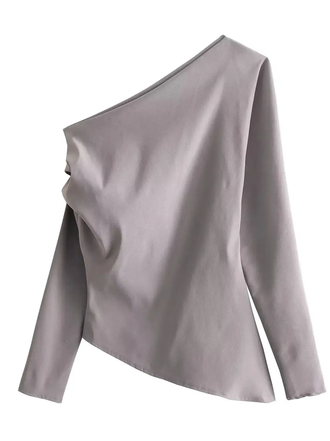 Zevity Женская Асимметричная Плиссированная Блузка На Одно Плечо С Длинным Рукавом