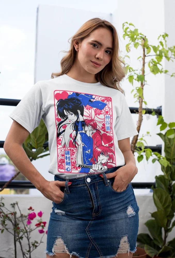 Himura Kenshin футболка Ruroun Samurai Kawai аниме Geek подарок отаку рубашка всех размеров