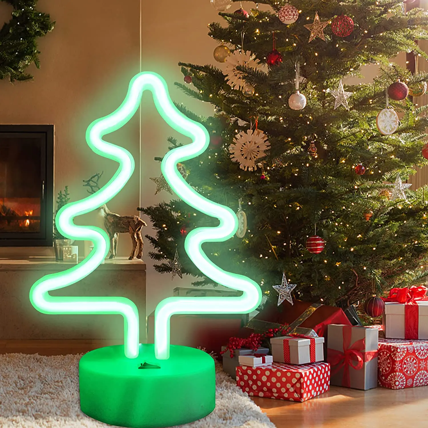 

Neon Sign Christmas Tree Led Neon Night USB Charging/Battery With Stand Bar Xmas Festival Halloween Birthday Decorations