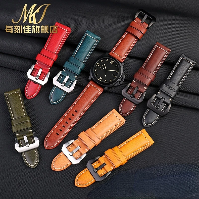 

Italian Leather Watch Band Accessories 22mm 24mm 26mm men Vintage cowhide Strap Bracelet For Panerai Fossil Breitling Watchband