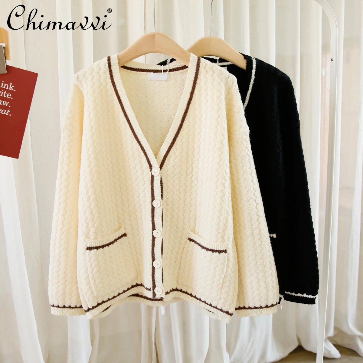 

Женский вязаный кардиган с длинным рукавом, Свободный Повседневный Кардиган оверсайз с V-образным вырезом, вязаная куртка в студенческом ст...