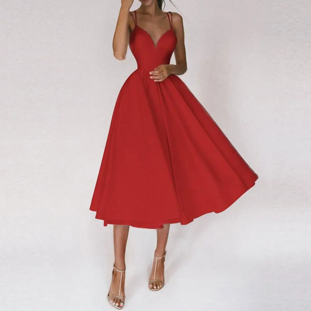 

Women Dress Fashion Deep V Neck High Waist Dress Lady Wedding Dress فستان