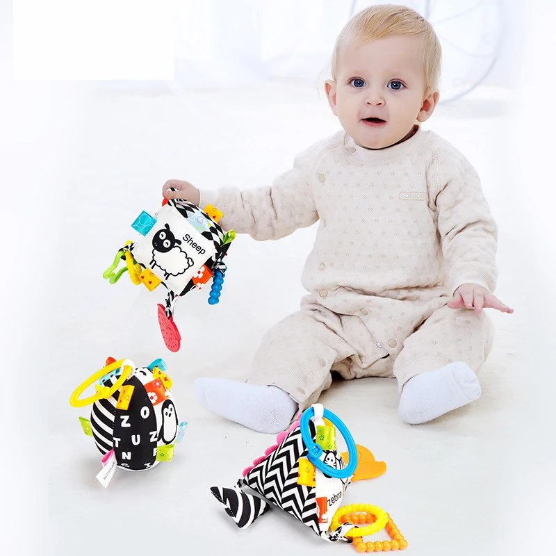 

Babies Black And White Geometric Plush Stuffed Toys, Educational Toys, Early Education Toys, 0-12 Month Old Baby Bed Trailer