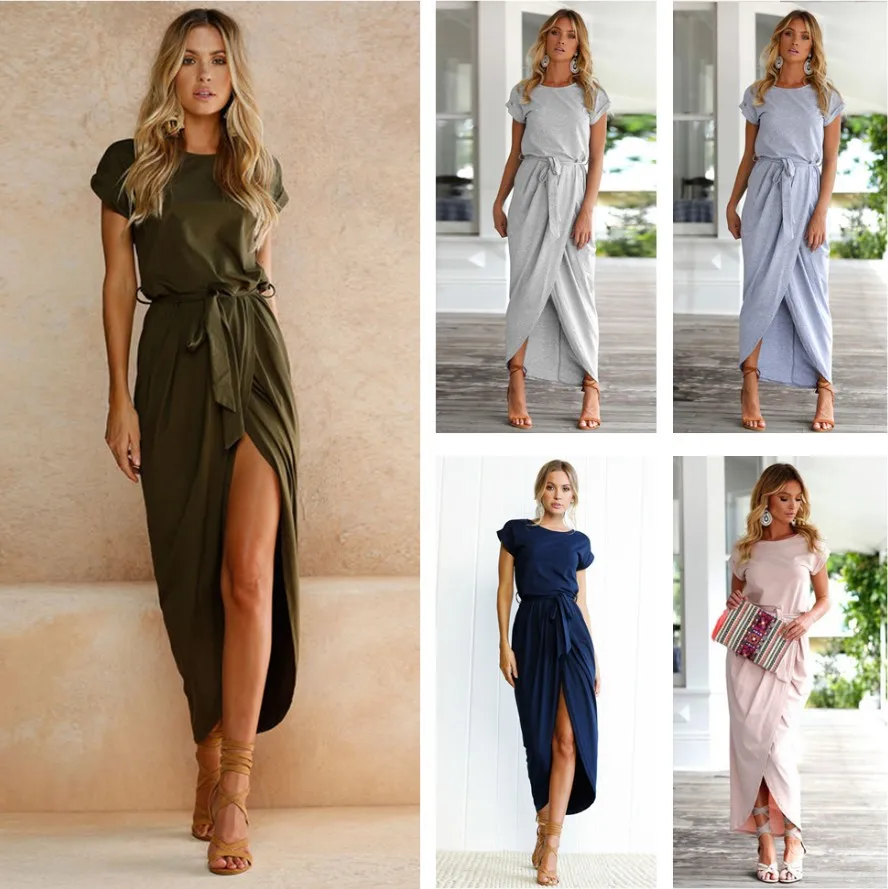 

2023 Summer New Design Sense Casual Fashion Women's Solid Color Reverse Sleeve Flat Short Sleeve Round Neck Irregular Dress