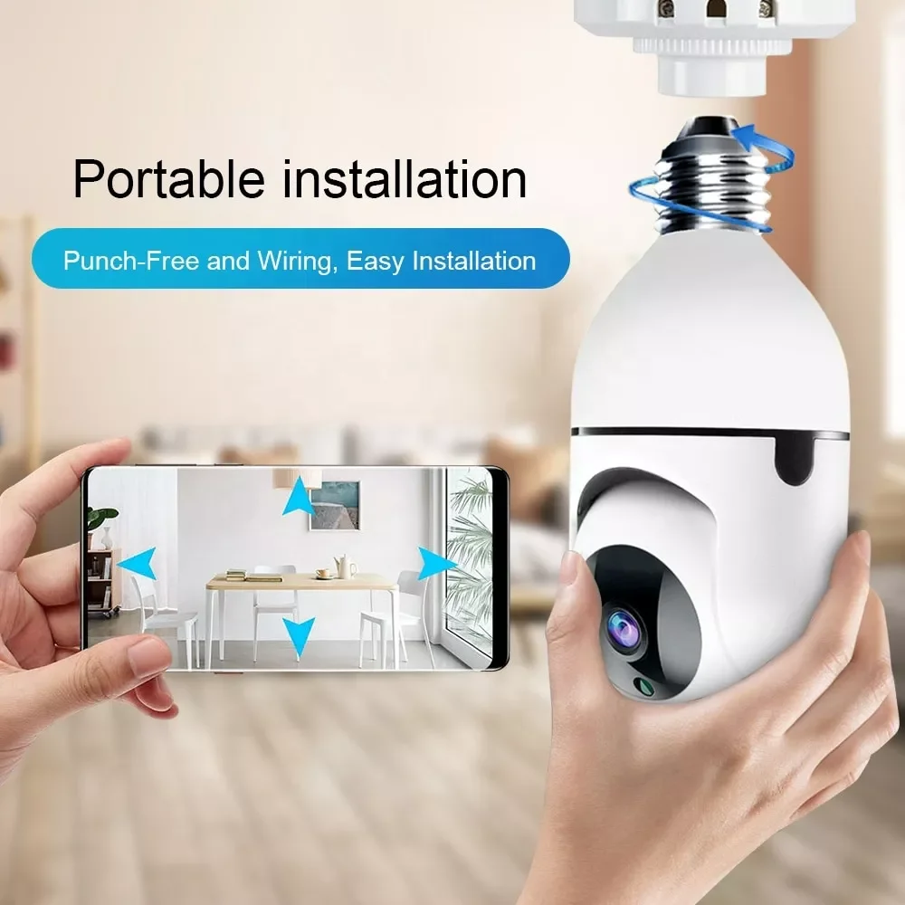 

Wifi E27 Bulb Surveillance Camera Night Vision Full Color Automatic Human Tracking 4X Digital Zoom Video Security Monitor Cam