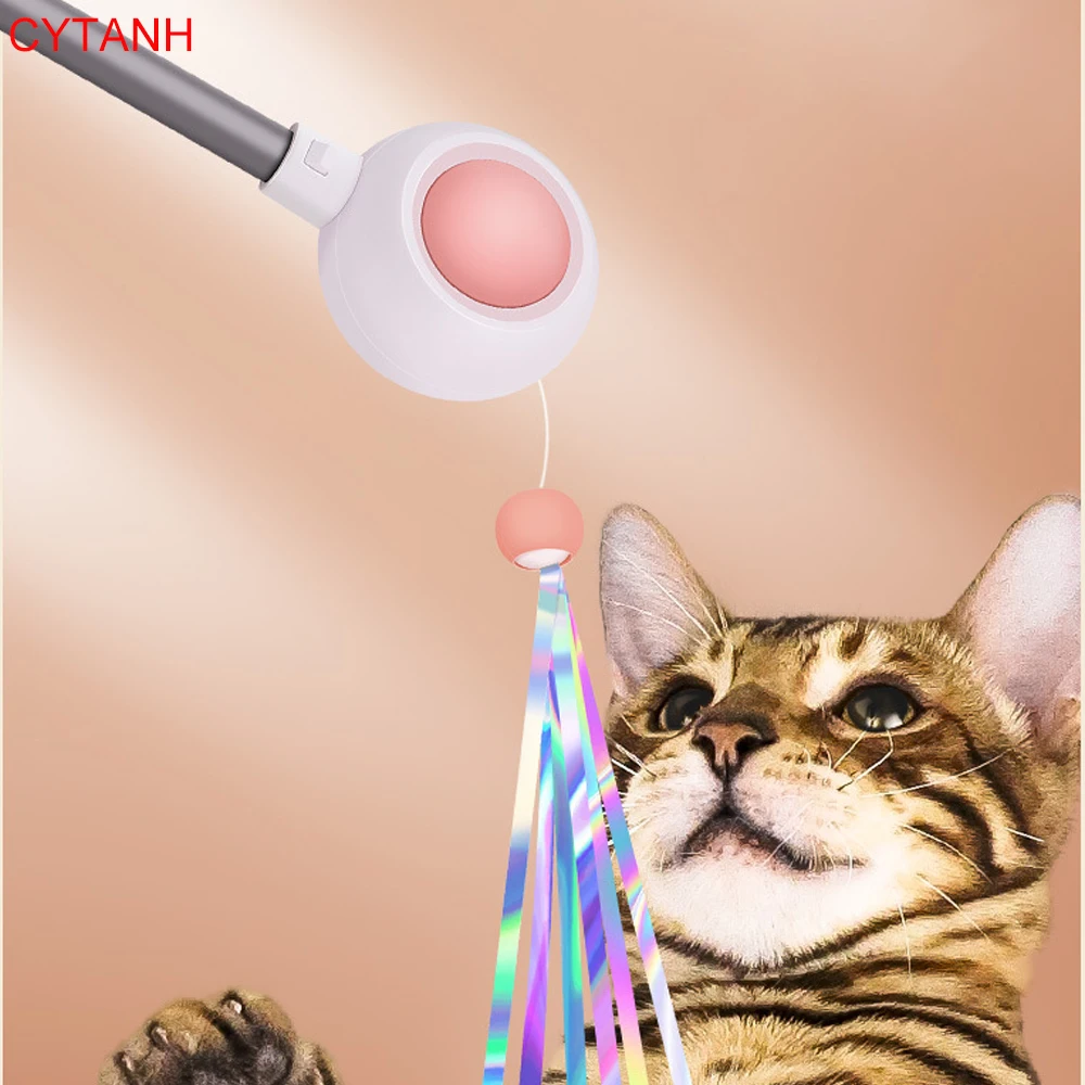 

Gravity Cat Toys Interactive Bounce Teasing Self Fairy Feather Cat Stick Long Rod Retractable Bite-resistant Pointer Feather Toy