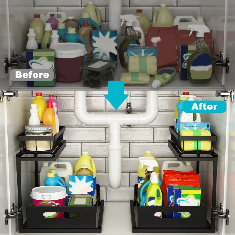 Органайзер под раковинами выдвижной органайзер для шкафа 2-уровневая выдвижная