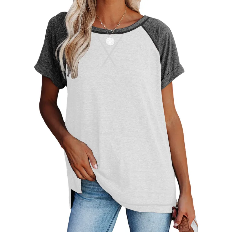 

Color Block Cross Top Short Sleeves T Shirt Women's clothing Casual Loose Female Korean O Neck T-Shirts Tops Streetwear Vintage