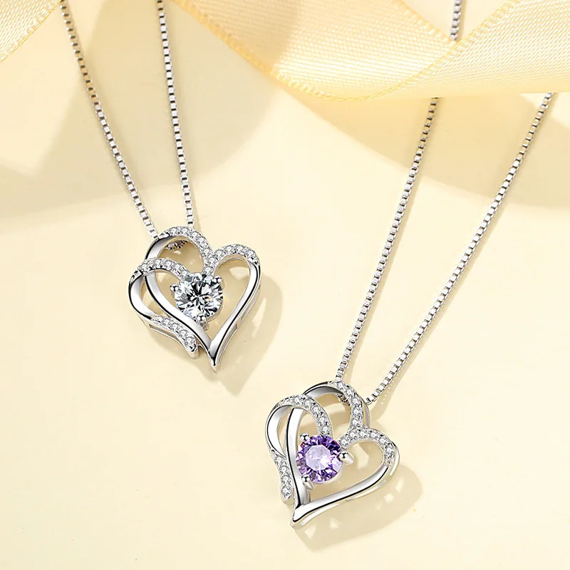 

Perfso sterling Silver S925 Heart-to-Heart Pendant Simple European and American Style Ornament for Girlfriend Birthday Gift