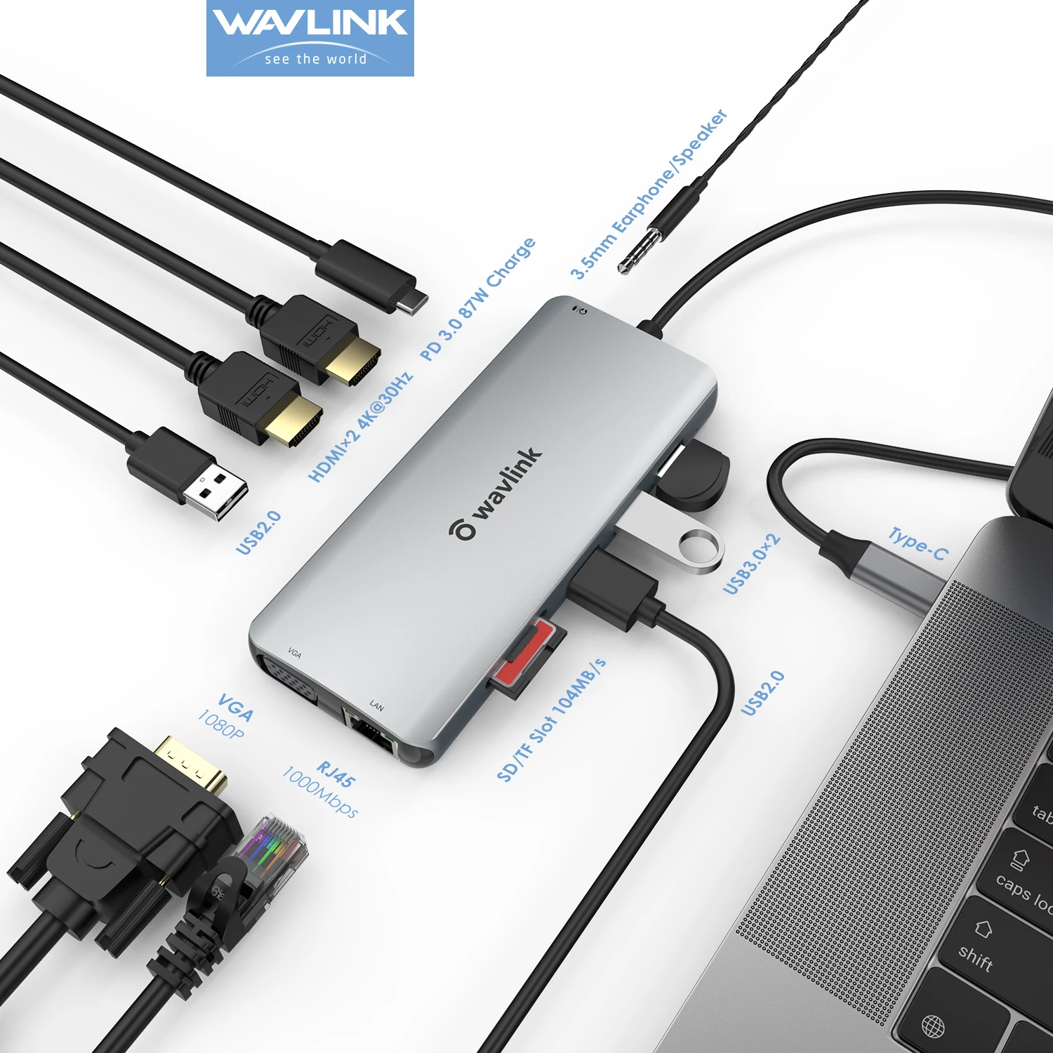 

Wavlink USB Hub Type-C Docking Station VGA Rj45 PD 3.0 Charging HDMI-Adapter Dropshipping Computer Accessories MacBook Pro