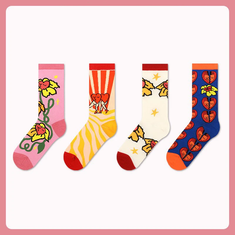 5 Pairs of high quality women's socks flower heart tube socks character socks women's socks casual socks