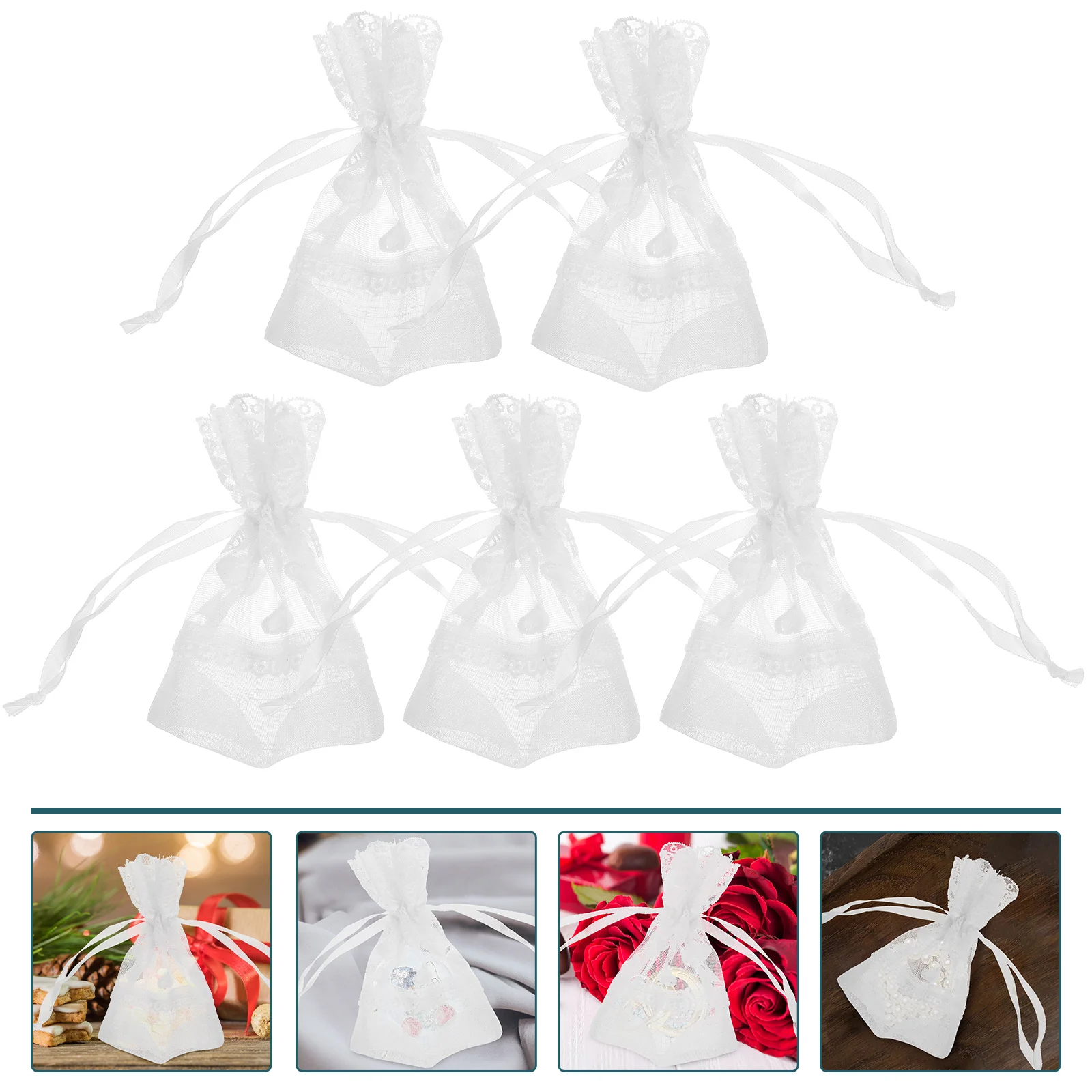 

5 Pcs Gift Bag Small Mesh Bags Drawstring Earring Jewelry Yarn Storage White Gauze