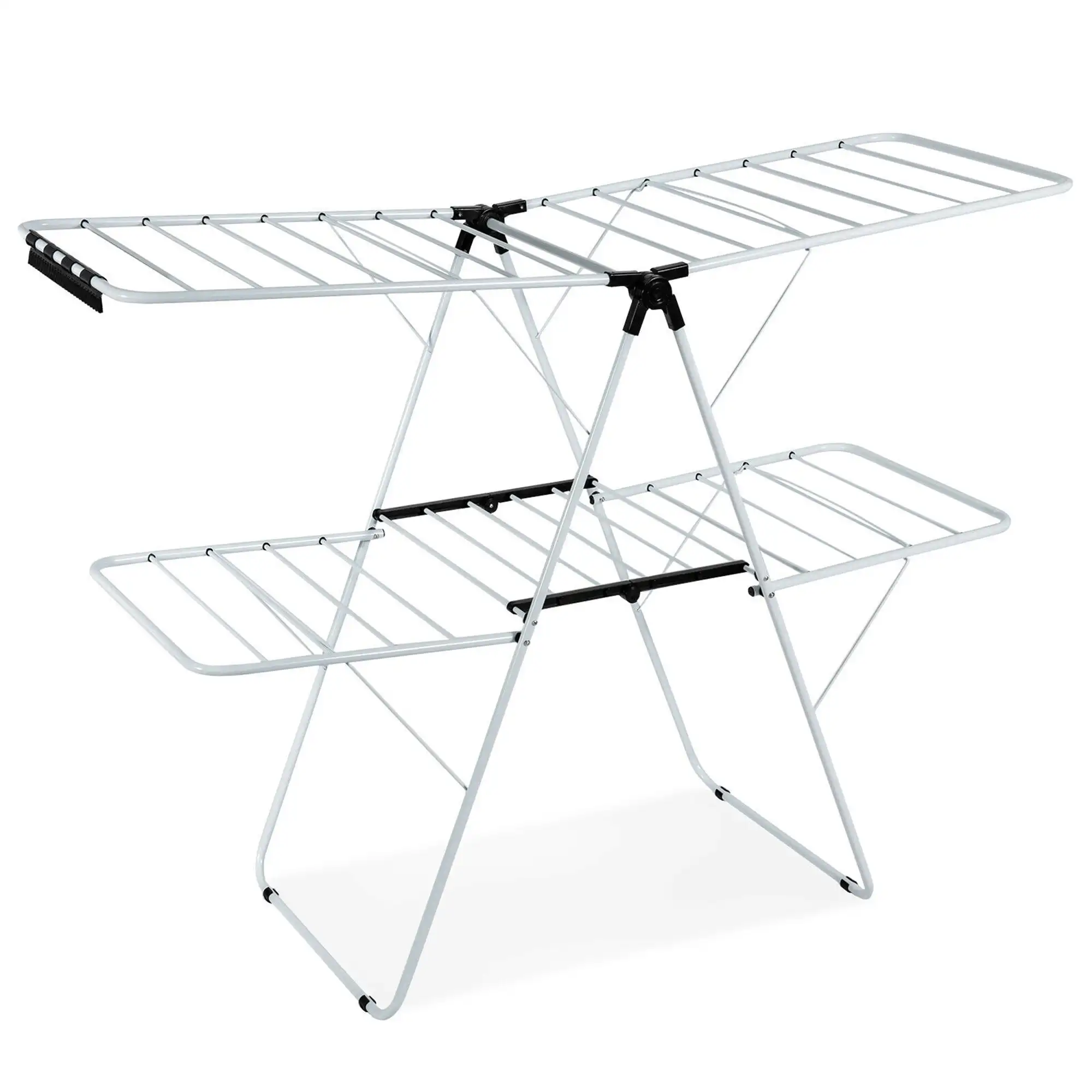 

Gymax 2-Level Metal Foldable Airer Clothes Drying Rack with Height-Adjustable Gullwing