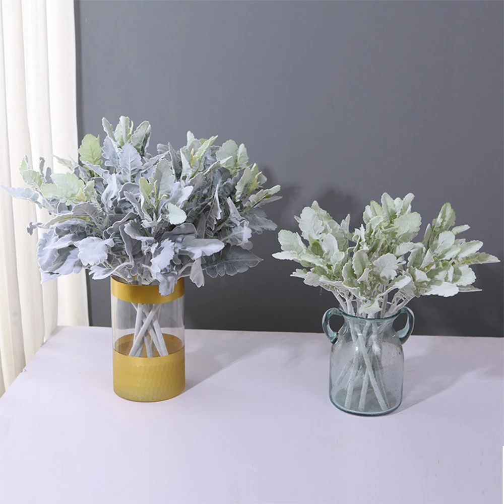 

Флокированные серебряные хризантемы, листья, ветки, домашнее свадебное украшение, искусственные растения, Цветочная композиция, искусственные цветы