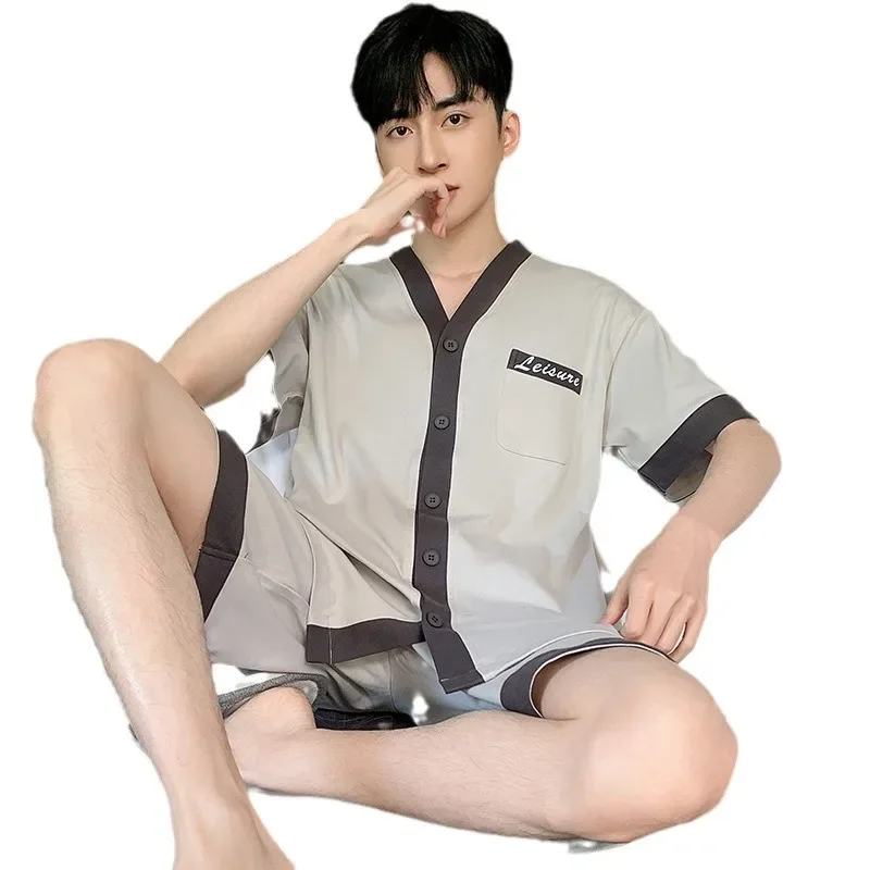 Летние мужские пижамы комплект из 2 предметов тонкий хлопковый с короткими