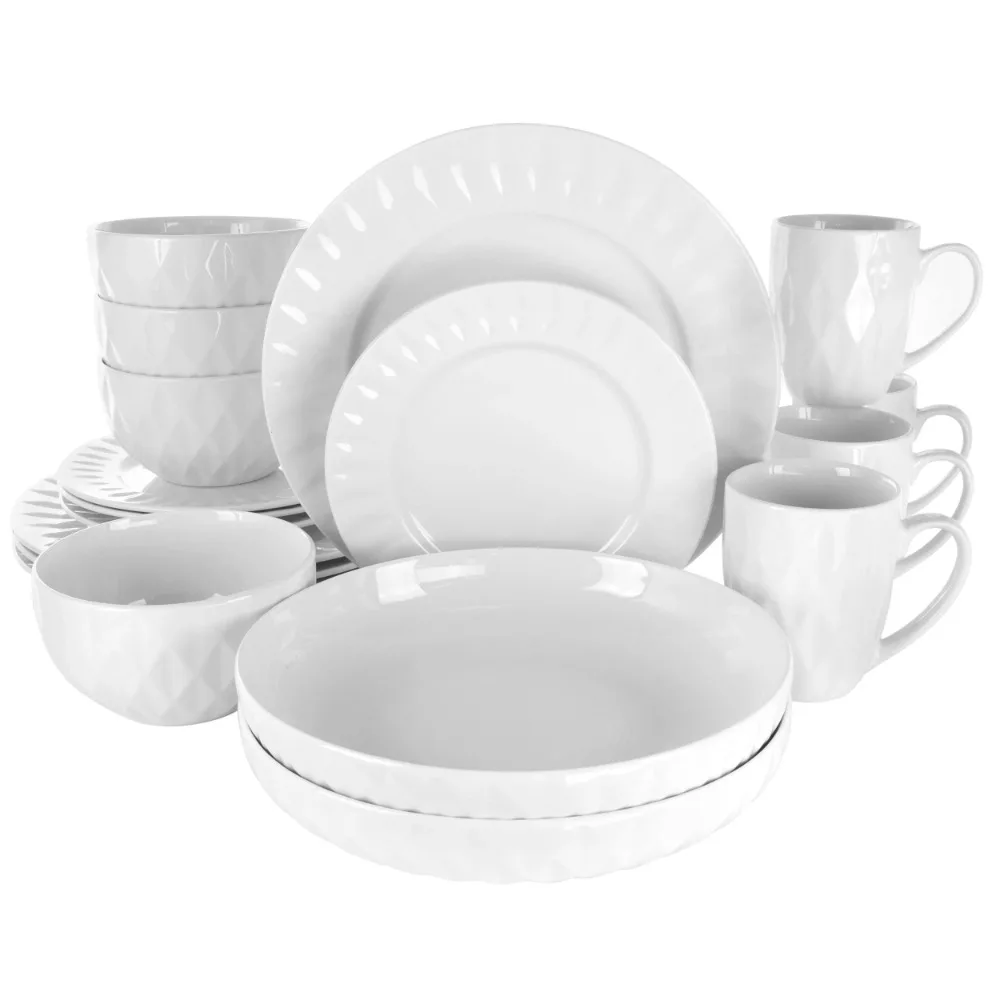 

Sienna 18 Piece Porcelain Dinnerware Set in White Serving Ware Kitchen Dish Dinner Plates