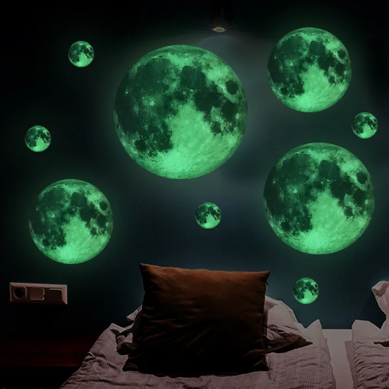 

30cm Luminous Moon Fluorescent 3D Glow In The Dark Sticker Removable Decoration Fluorescent Sticker Home Kids Room Decals Poster