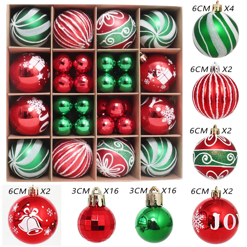 

44Pcs Christmas Balls Pendants Electroplate Plastic Decorative Shiny Christmas Balls Set Holiday Supplies Red Green White