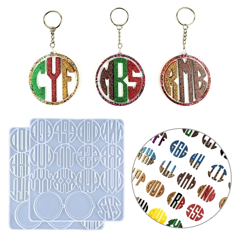 

2Pcs Letter Spelling Name Resin Silicone Keychain Molds Round Epoxy Mold with Hole Keychain Charm Epoxy Casting Mold