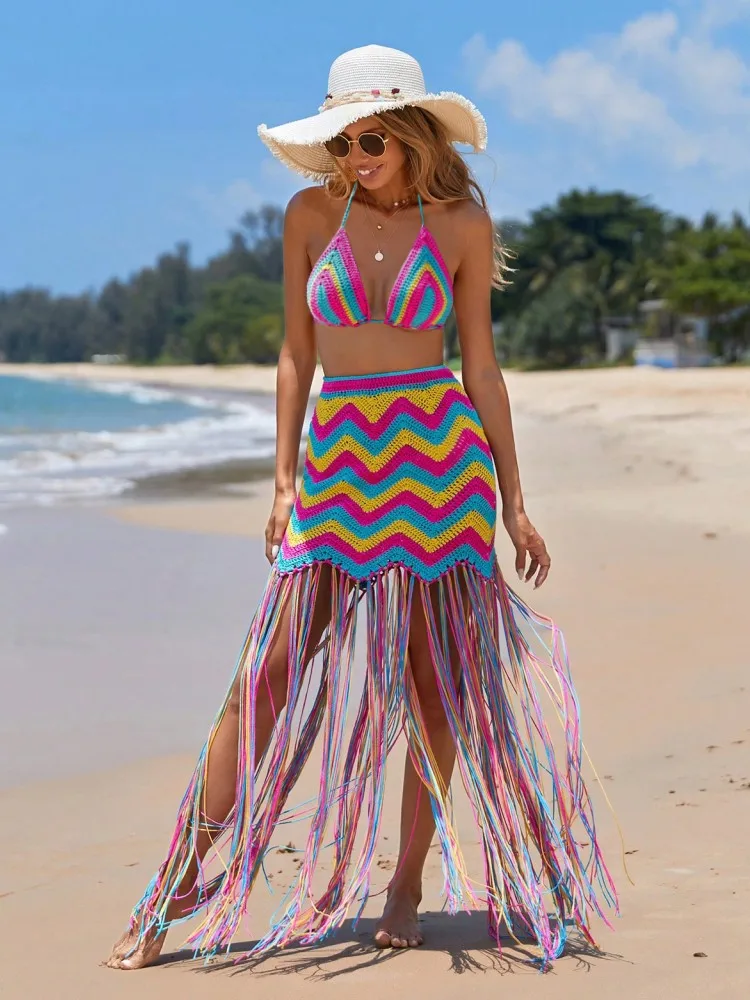 Привлекательный Женский вязаный комплект RT короткий топ яркий из двух предметов