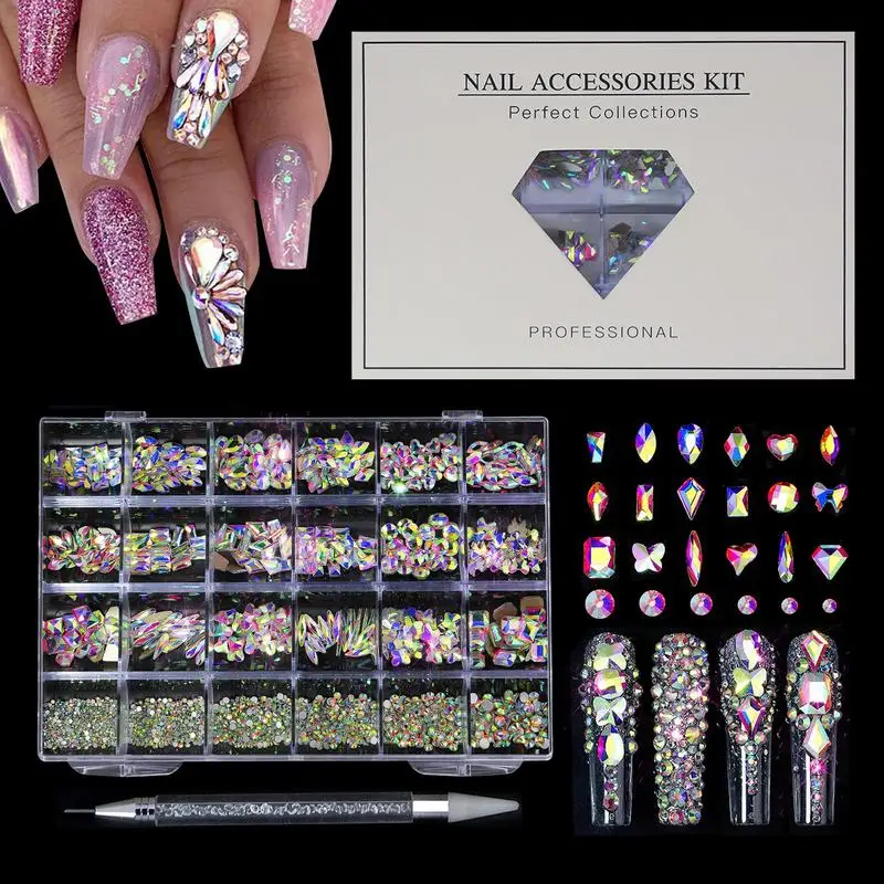 

Nail Jewels Multi Size Ab/Colorful Hotfix Rhinestones Flatback Crystal Diamond Gems 3D Glitter Nail Art Luxurious Decorations