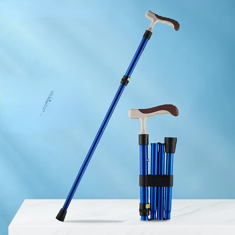 Free Shipping Aluminum Alloy Four-Fold Telescopic Design Crutch Walking Stick Walking Stick Elderly Walking Aid Walking Aid