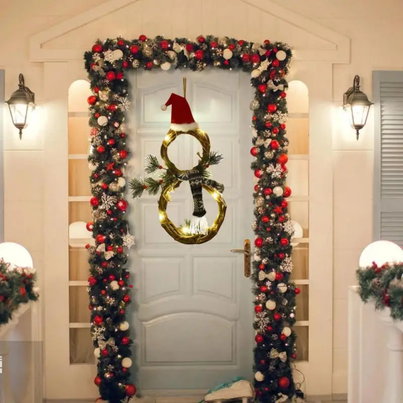 Рождественский светящийся венок со снеговиком гирлянда светодиодной подсветкой