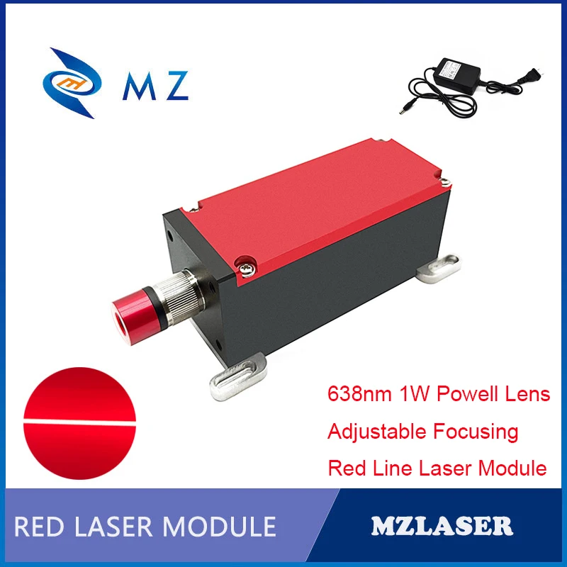 Adjustable Focusing Powell Lens 638nm 1W Red Line Good Heat Dissipation Aviation Plug Laser Diode Module With Adapter