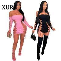 xuru summer new womens dress sexy hollow tube top dress pink black womens rope sexy short dress