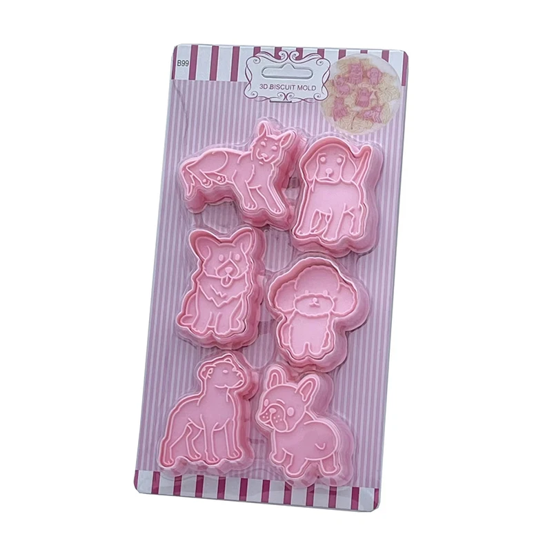 

6Pcs 3D Cat Dog Bakeware Cookie Cutters Biscuit Mold DIY Biscuit Embossing Mould Press Baking Cartoon Steamed Bun Modeling Tool
