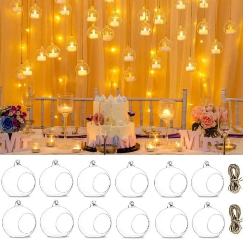 Flower Hanging Ball Vase Glass Ball Tea Light Holder For Hom