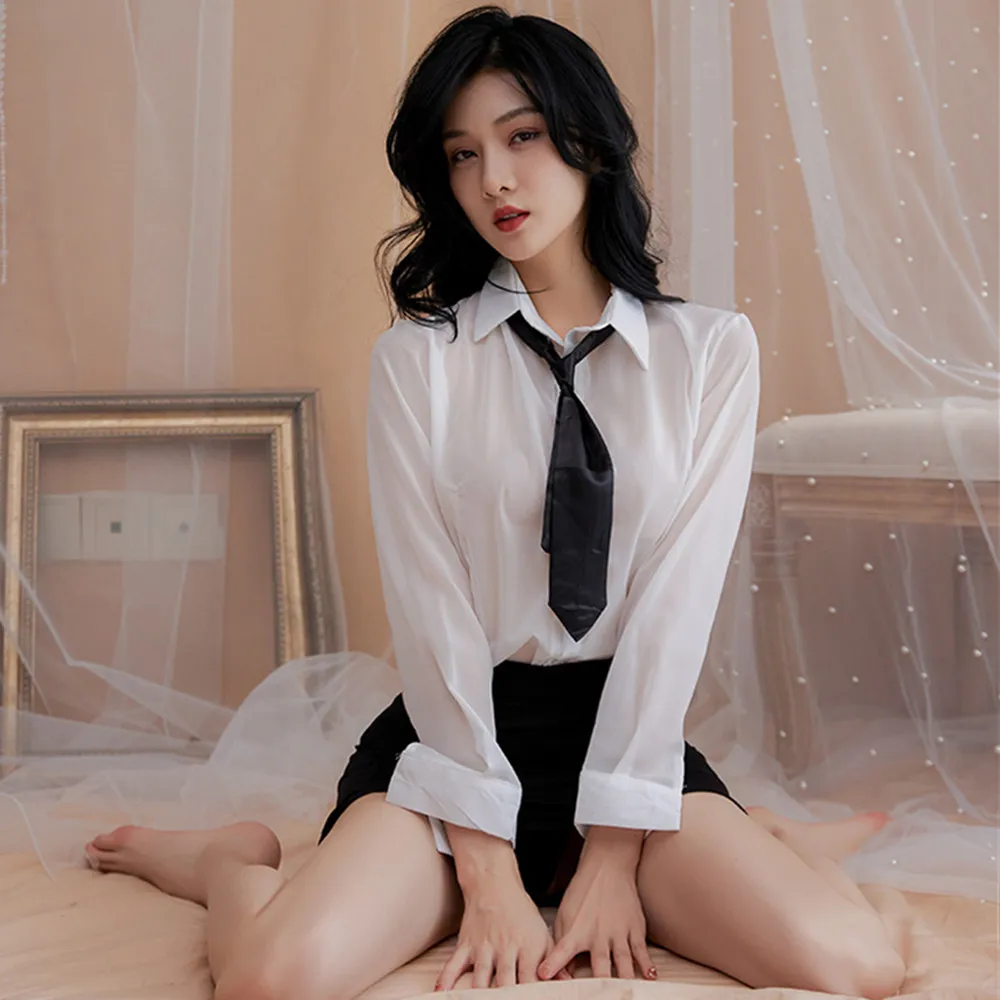 Перспективная рубашка-топ с мини-юбкой сексуальное женское белье наряд